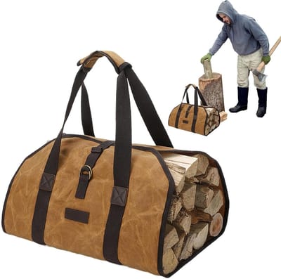 Brandhoutdrager Canvas - Houttas Handvatten - Haardhout Vervoeren - Waterdicht Krasbestendig - 97x45 cm - Geel