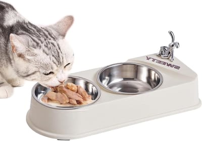 Dubbele Voerbak Huisdieren - Voerstation Honden Katten - Gezellig Eten - Antislip Voorkomt Schuiven - 32.5x13.5x6 cm - Romig