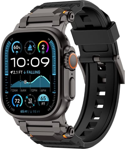 Strap-it Luxe 'Adventurer' siliconen band - geschikt voor Apple Watch Series 1/2/3/4/5/6/7/8/9/10/11/SE/SE2/SE3/Ultra (2/3) - grote maten 44mm / 45mm / 46mm / 49mm (zwart met zwart)