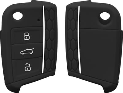 kwmobile autosleutel hoesje geschikt voor VW Golf 7 MK7 3-knops autosleutel hoes - Siliconen autosleutel behuizing - Auto sleutel case met honingraat - Sleuteletui in zwart / wit