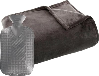 Fleece deken/plaid Donkergrijs 125 x 150 cm en een warmwater kruik 2 liter