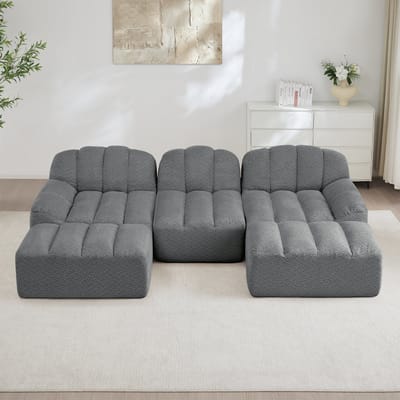 MODFU Modulaire Hoekbank - U-Vormig En Frameloos - Diepe Zitting - Voor Woonkamer - Fleece - Grijs