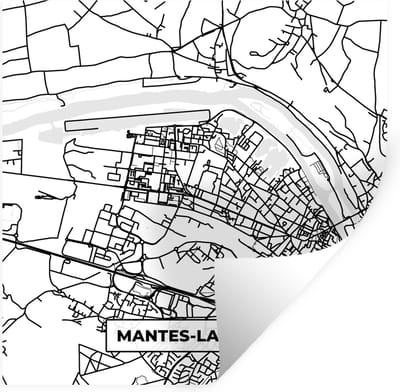 Muurstickers - Sticker Folie - Kaart - Plattegrond - Mantes-la-Jolie - Frankrijk - Stadskaart - Zwart wit - 100x100 cm - Plakfolie - Muurstickers Kinderkamer - Zelfklevend Behang XXL - Zelfklevend behangpapier - Stickerfolie