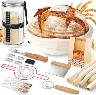 Rijsmand Brood Maken - Zuurdesem Starter Kit - Professioneel Bakken - 100% Natuurlijk Rotan - 9 Inch Rond - Bruin