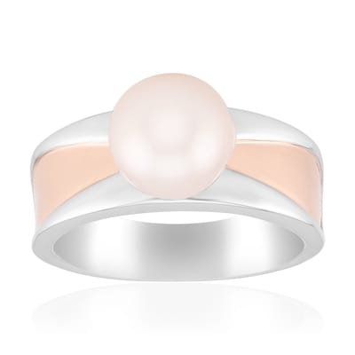Cavill - Ronde Akoya Parelring 8mm - 925 Sterling Zilver Gerhodineerd - Modern met Roségoud Accent - Luxe Parel Sieraden Dames
