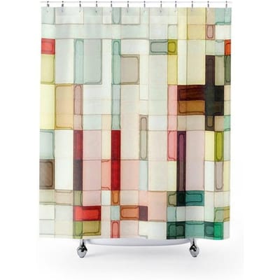 Geometrisch Aquarel Douchegordijn, Abstracte Kunst Badkamer Decoratie, Roze, Perzik, Geel, Rood, Groen, & Bruin Modern Badkamer W90H200(CM)-1 Pcs