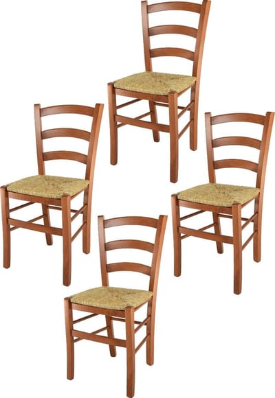 Tommychairs Venice - Eetkamerstoelen - Set van 4 - Kersenhout - Rotan