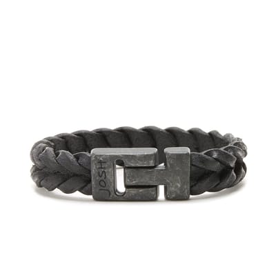 Josh Vintage Heren Armband Leer;Metaal - Zwart