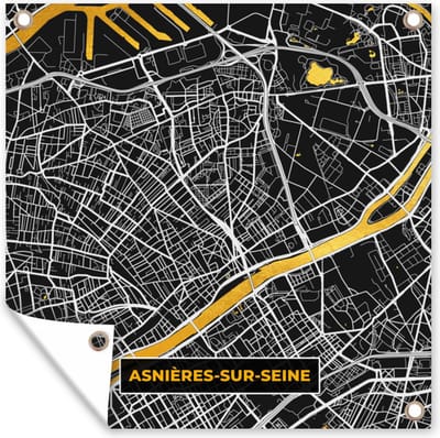 Tuin poster Plattegrond – Asnières-sur-Seine – Stadskaart – Kaart – Frankrijk - 200x200 cm - Tuindoek
