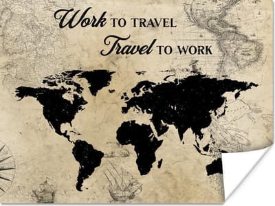 Wereldkaarten - Wereldkaart - Retro - Boot - Quote - 80x60 cm
