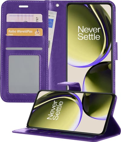 Hoesje - Met Pasjeshouder - Geschikt voor OnePlus Nord CE 3 Lite - Luxe Bookcase Portemonee - Flip Case - Kunstleer Book Case - Flipcase - Book Cover - Walletcase - Portemonneehoes - Telefoonhoesjes - Paars