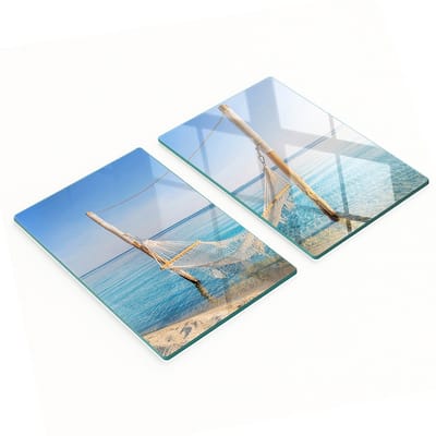 Decoratieve glazen snijplanken voor in de keuken, hangmat aan zee, 2x40x52 cm