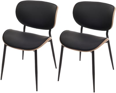 Set van 2 eetkamerstoelen MCW-O45, stoel, gebogen hout kunstleer 280g/m² Oeko-Tex MVG ~ naturel, zwart