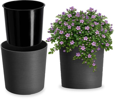 KADAX Bloempot, elegante sierpot met inzet, pot, tuinkom, bloembak, bloempotbescherming voor woonkamer, kantoor, grafiet, diameter 30 cm