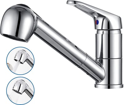 Auralum Max keukenkraan Met Uittrekbare Uitloop Chroom - Handdouche - Mengkraan -2 straalsoorten - 360° Draaibaar - RVS - Zilver