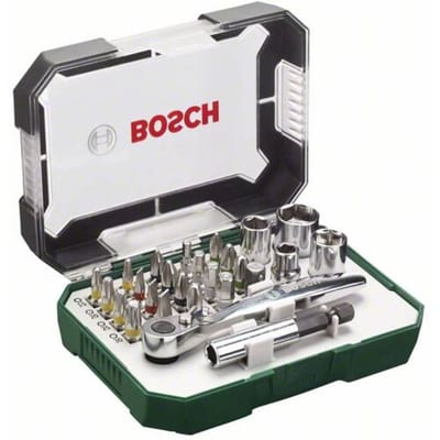 Bosch Accessories Promoline 2607017322 Bitset 26-delig Plat, Kruiskop Phillips, Kruiskop Pozidriv, Inbus, Binnen-zesrond (TX) Incl. ratel