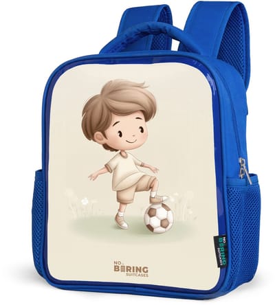 NoBoringSuitcases.com® - Rugzak blauw - Schooltas jongens - Jongen met een voetbal in bruine tinten - Kinder rugtas jongen - Boekentas kind - Kinderrugzak voor school - Schoolrugzak