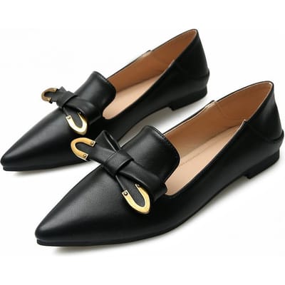 Nieuwe Stijl Puntige Neus Platte Enkele Schoenen Dames Retro Strik Slip-on Kleine Leren Schoenen Grote Maat Dames Schoenen 43