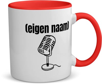 Akyol - microfoon met eigen naam koffiemok - theemok - rood - Microfoon - muziek liefhebbers - iemand die houdt van muziek - verjaardag - cadeau - kado - 350 ML inhoud