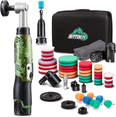 Mini Accu Polijstmachine - Detailing Set - Auto Lak Verzorging - Dubbele Kop Modus - 25 50 75mm Schijf - Groen