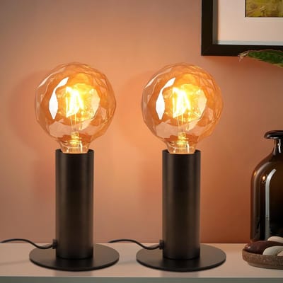 Glitzerlife - Tafellamp Tafellamp - 2 stuks Bedlamp Industrieel Vintage - Retro Nachtlamp E27 met Schakelaar - Metalen Basis Minimalistisch - Ø16 cm - Zwart