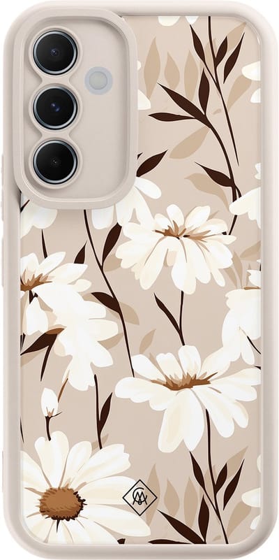 Casimoda® hoesje - Geschikt voor Samsung Galaxy A55 - In Bloom - Zwart TPU Backcover - Planten - Bruin/beige