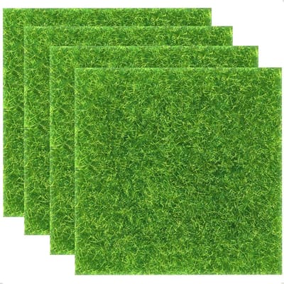 Kunstgras DIY 4 stuks 15 x 15 cm kunstgras tapijt miniatuur weide modelbouw gazon kunstgras decoratie miniatuur gazon kunstgras voor knutselen, doe-het-zelf microlandschap poppenhuis (4