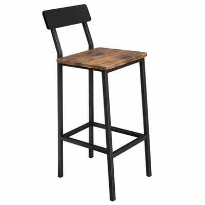 BEGRYF Barkruk - Rustiek Bruin - Met Rugleuning - Met Voetsteun - 40x29,5x90 cm - Industrieel Design - Houtlook Zitting