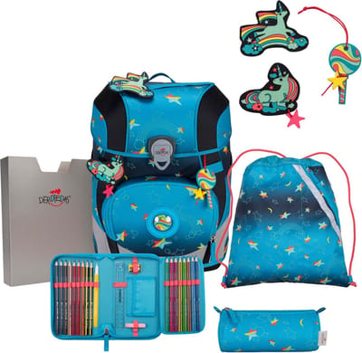 DerDieDas Schooltas ErgoFlex Tiny Exklusiv LED Schulranzenset 5-delig Rainbow Star Turquoise