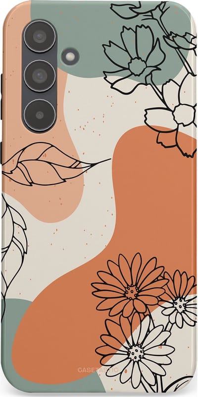 Casetastic hoesje geschikt voor Samsung Galaxy A55 - Dubbellaagse bescherming - Lijnenspel Botanisch - Fashion Case - Crème Saliegroen Perzik