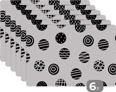 Placemat - Placemats kunststof - Patronen - Stip - Zwart Wit - 45x30 cm - 6 stuks - Hittebestendig - Anti-Slip - Onderlegger - Afneembaar