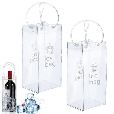 Ynkkvre - Flessenkoeler Set van 2 – PVC IJszak Flessenkoeler – Transparante Koeltas met Handvat – Lekvrije Wijn- en Bierkoeler voor Dranken