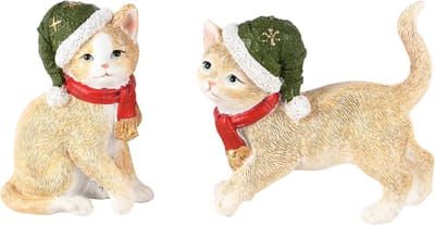 Dekoratief | Poes m/groene kerstmuts, resina, 11x5x9cm, set van 2 stuks | A245173