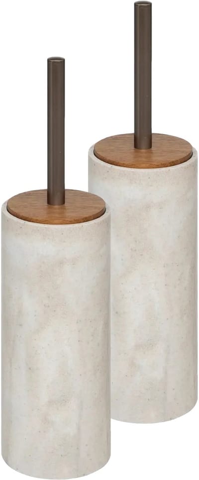 5Five Toiletborstel Como Marble - 2x - in houder - kunststeen - wit - 10 x 37 cm - Badkamer/Toilet accessoires