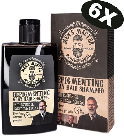 Men's Master Repigmenting Grey Hair Shampoo Voordeelverpakking – Kleurshampoo Grijs Haar Mannen – Camoufleert Grijze Haren – Smart Grey Control – 6 x 120ml