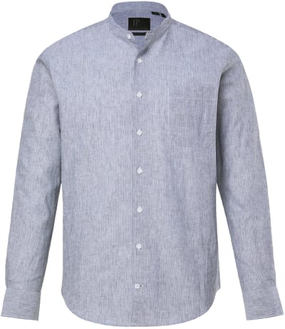 JP 1880 - Heren - gestreept overhemd van linnenmix lange mouwen opstaande kraag - Navy blauw - Maat L
