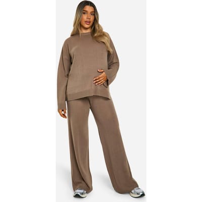 boohoo Dames Maternity Zachte Gebreide Trui en Uitlopende Broeken Gebreide Set | Paddestoel | Maat: Large