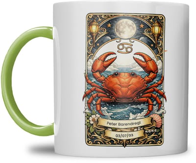 Sterrenbeeld mok - Kreeft - Licht groen - Tarot mok - Gepersonaliseerd met naam en datum