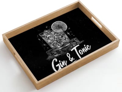 Dienblad hout 50x35 cm - Schootdienblad - Gin en tonic - Glas - Limoen - Ijsblokjes - Borrelplank rechthoek - Plateau dienbladen