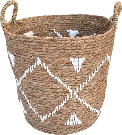 Lavandoux - Zeegras Mand met Geborduurd Motief - Bohemian - Ø38cm - Naturel