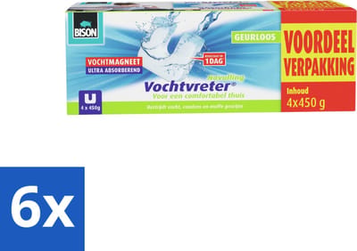 Bison - Ambiance - Vochtvreter - Vochtmagneet - Voordeelverpakking - 450 Gram - 4 stuks per verpakking - Geurloos - Voordeelverpakking - 6 stuks