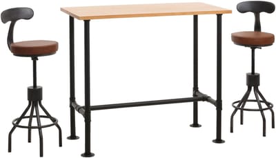 Set bartafel + 2x barkrukken MCW-N21, in hoogte verstelbaar, draaibaar, voetsteun, industrieel metaal, kunstleer ~ naturel, bruin