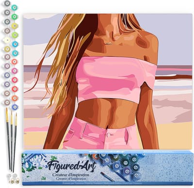 Figured'Art Schilderen op Nummer Volwassenen canvas Zee, zand en stijl- Handwerk acrylverf Kit DIY Compleet - 40x50cm zonder frame
