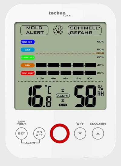 Temperatuurstation - Hygrometer Schimmelalarm - Binnenklimaat Bewaken - Programmeerbaar Vochtalarm - 8x2x14 cm - Wit