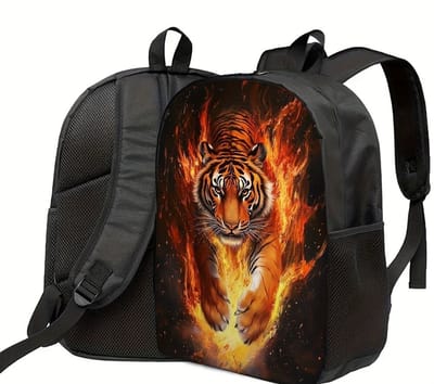 Tijger met Vuur Rugzak | Vuurpatroon Rugtas | Tijger Rugzak | Tijger Vuur Rugzak | Gave Rugzak | Dieren Rugzak | Rugzak Meisjes | Rugzak Jongens | Mooie rugzakken met Tijger | 20 liter | Kinder Rugzak