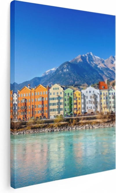 Artaza Canvas Schilderij Stad Innsbruck - 30x40 cm - Klein - Wanddecoratie Rivier - Muurdecoratie Bergen - Kamer Accessoires
