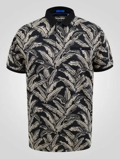 Duke PALMER-D555 AO Leaf Printed Jacquard Collar & Cuff S/S Polo 2XL BIG SIZE