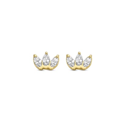 New Bling 9NBG-0263 Gouden Oorknopjes - Dames - 3 Zirkonia Steentjes - 3,7 x 5,3 mm - 14 Karaat - goud