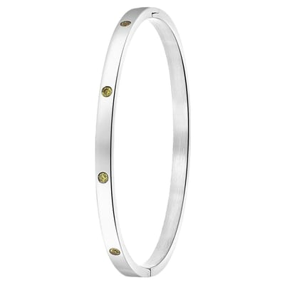 Lucardi Dames Armband bangle geboortestenen - Staal - Armband - Cadeau - Stijlvol - Zilverkleurig