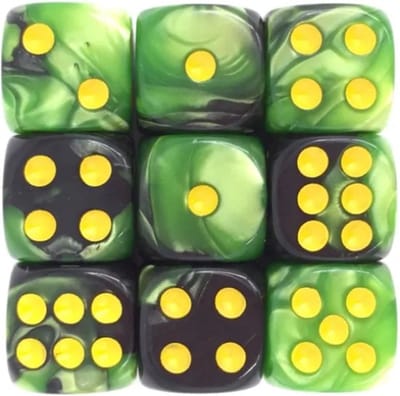 Dobbelsteen | D6 | Dobbelstenen - Set Van 5 Stuks - Groen Zwart en Goud | Voor D&D en Andere Rollenspellen | Plastic Dobbelstenen Set voor Dungeons and Dragons | RPG | Zwarte Velvet Dice Bag voor Ongeveer 3 Sets